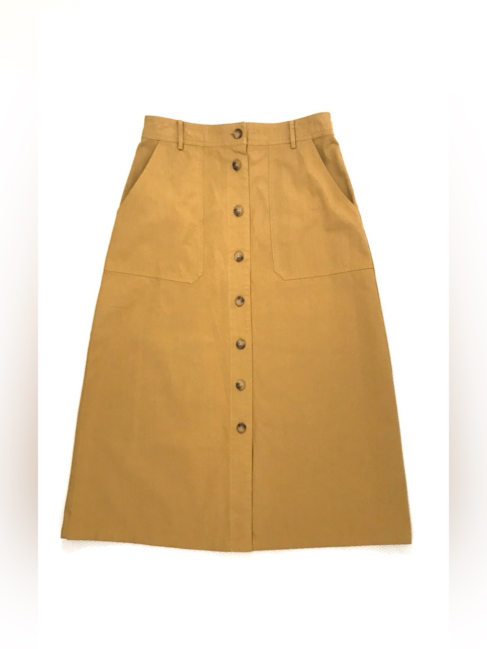 NWT FRNCH Paris Pinar High Waist Button Front A Line Mustard Midi Skirt L W31 - Picture 3 of 14